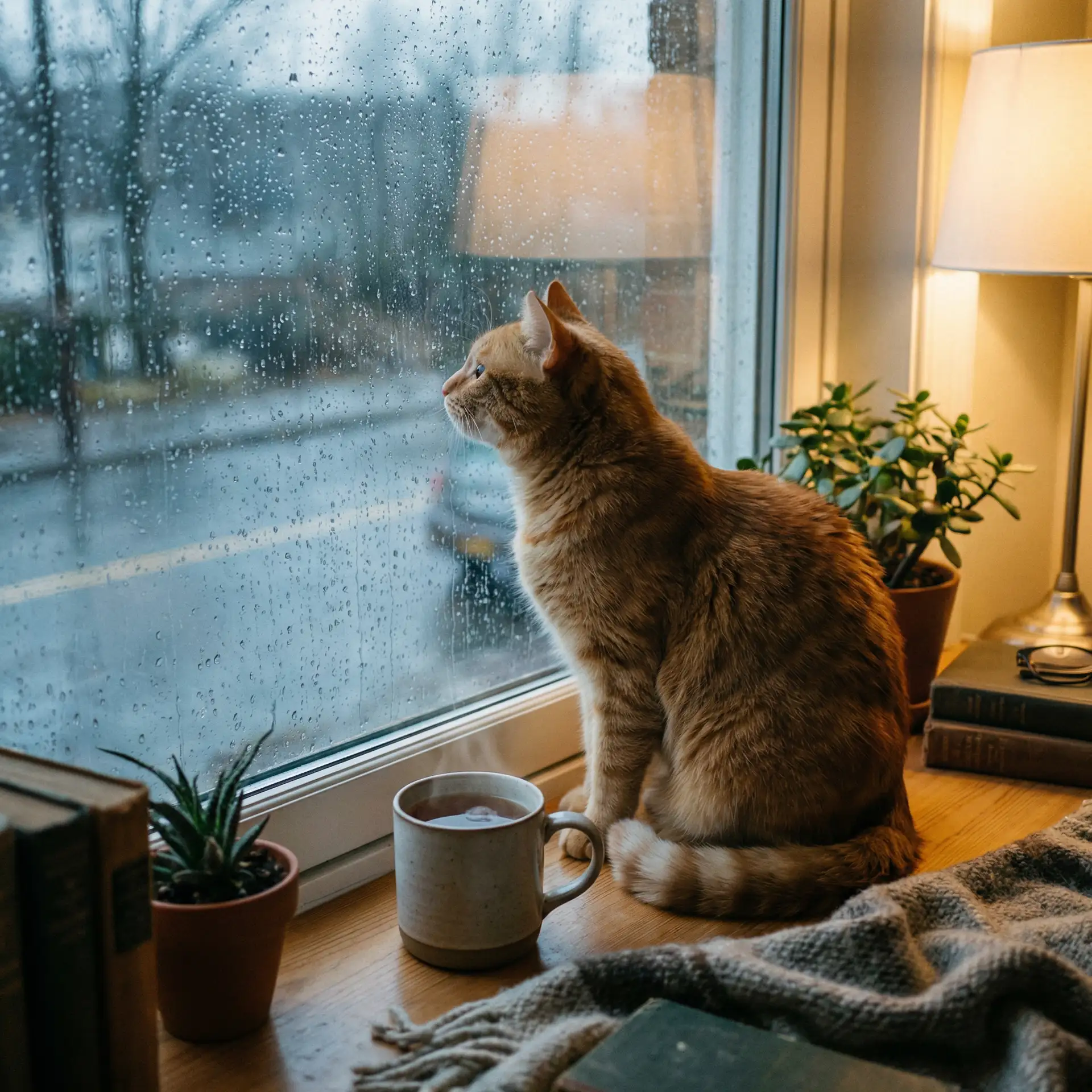 猫咪望着窗外的雨 - 大电影时代